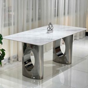 Bàn ăn chân inox mặt đá VYB01