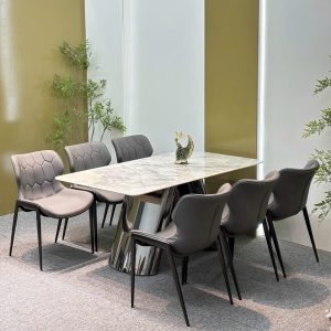 Bộ bàn ăn mặt đá 6 ghế da PU cao cấp VYBA02