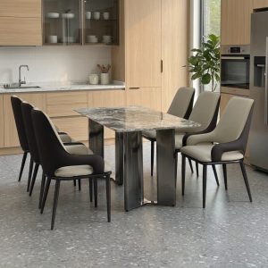Bộ bàn ăn 6 ghế da mặt đá VYBA03